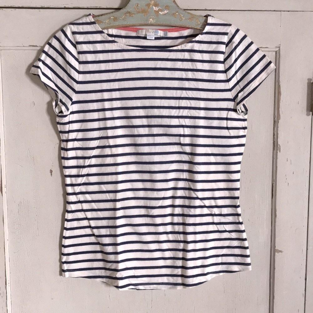 Boden Blue and White Striped Cap Sleeve Tee
